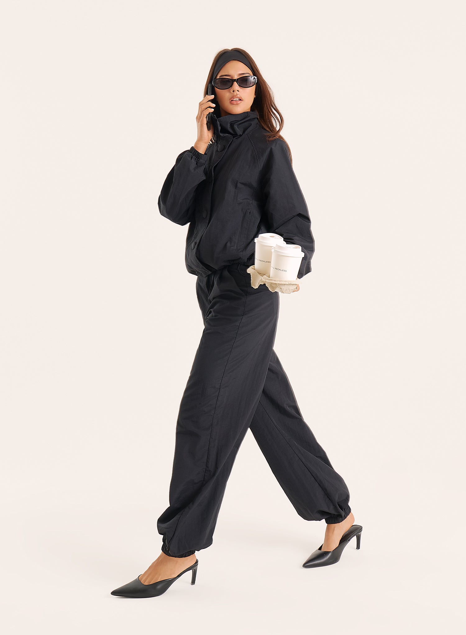 Black Balloon Leg Parachute Joggers